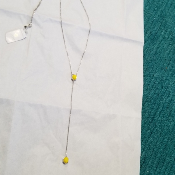 Yellow Kendra Scott Long Y Necklace Silver Rhodium Long Dainty Drop Necklace - Picture 3 of 6